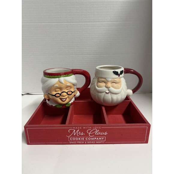 Mrs Clause Christmas Cookie Box Santa & Mrs Clause Mugs Bundle - Picture 1 of 11